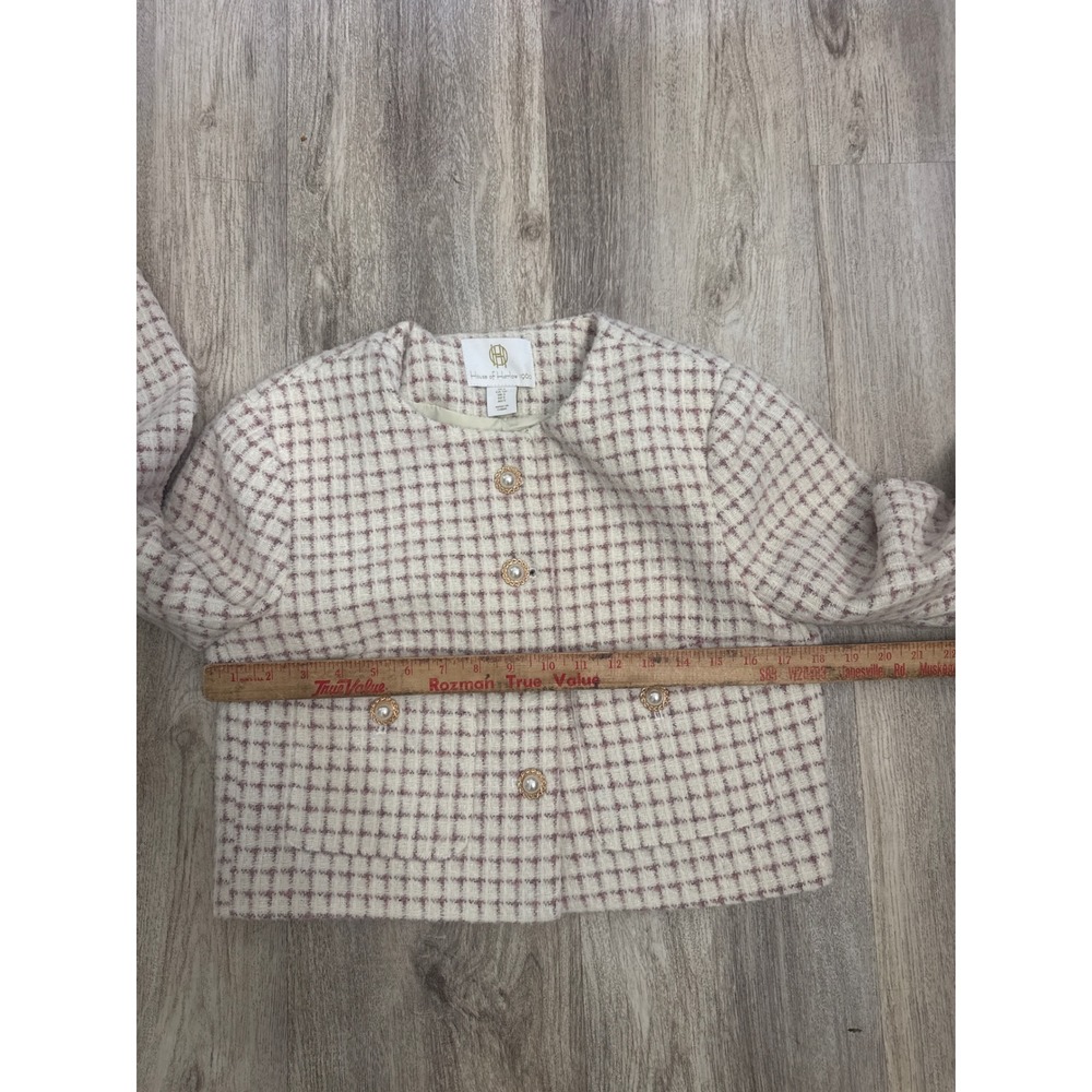 House of Harlow 1960 Womens Cropped Tweed Jacket Pink Cream Pearl Button Small - Picture 7 of 8